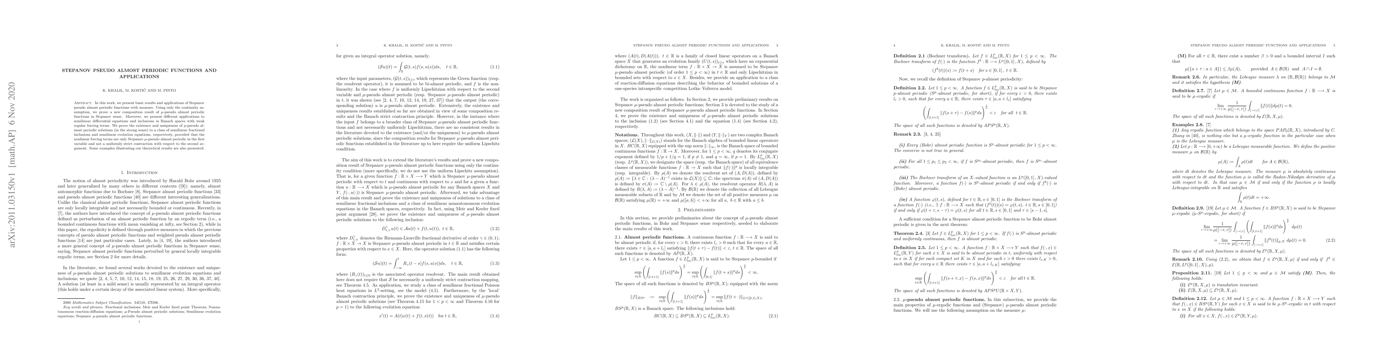 Thumbnail for Stepanov pseudo almost periodic functions and applications