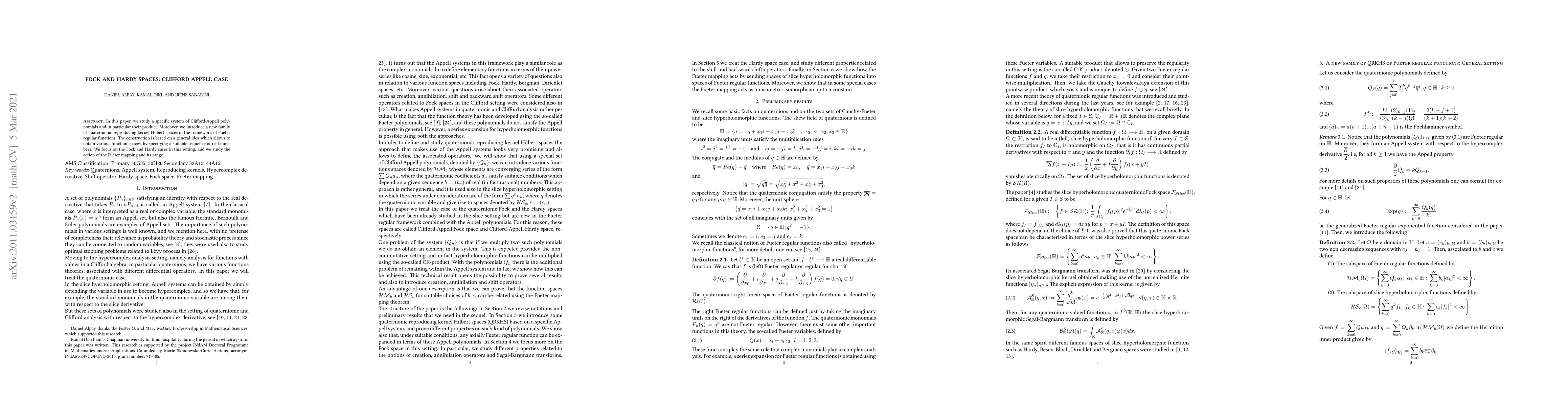 Thumbnail for Fock and Hardy spaces: Clifford-Appell case