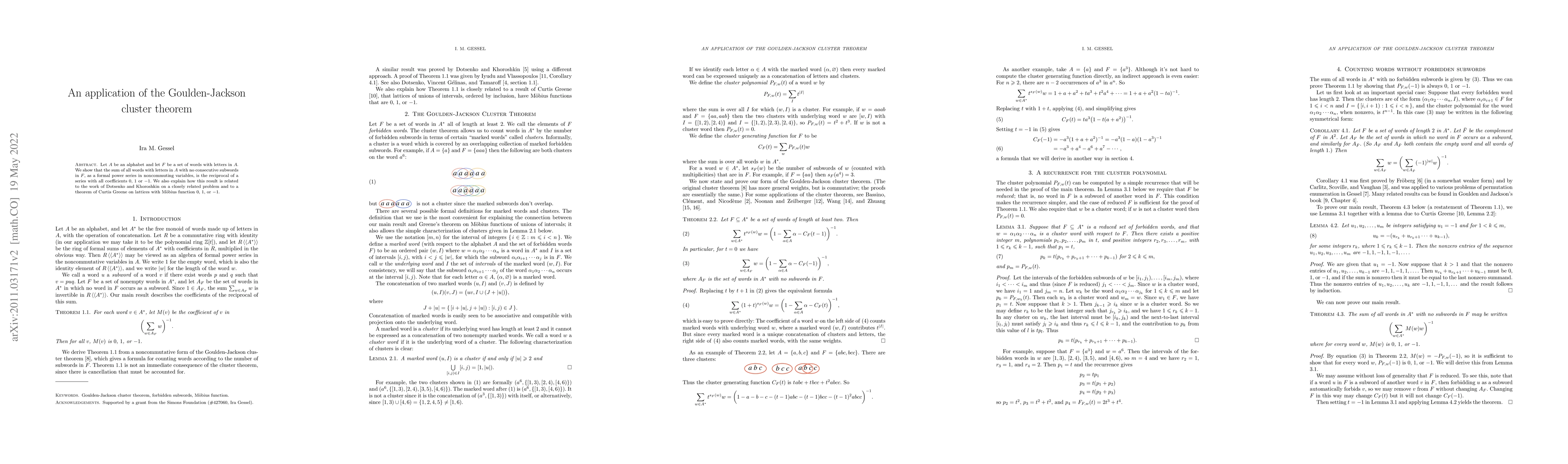Thumbnail for An application of the Goulden-Jackson cluster theorem