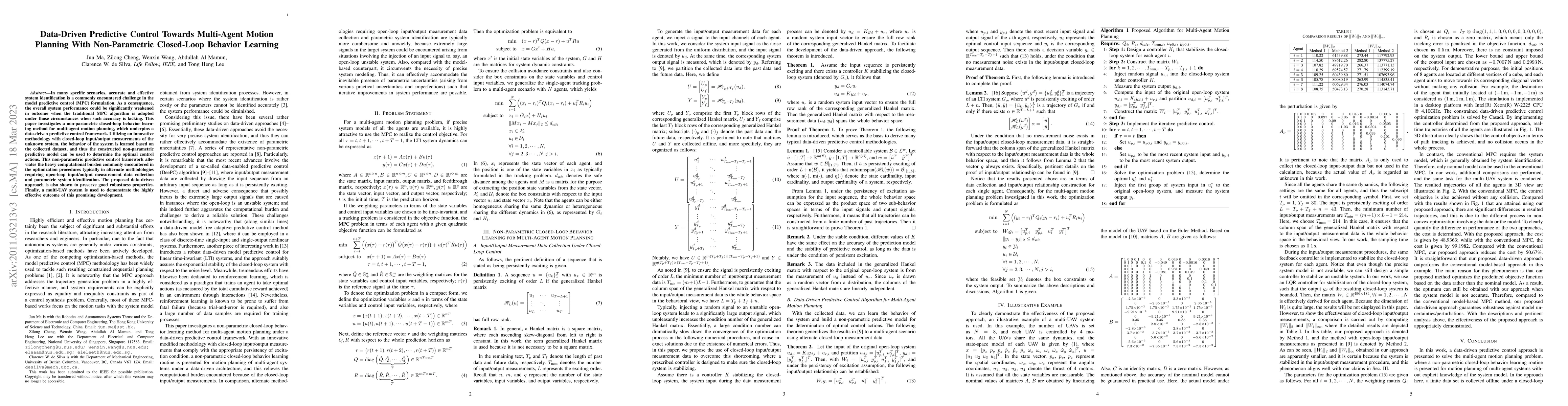 Thumbnail for Data-Driven Predictive Control Towards Multi-Agent Motion Planning With
  Non-Parametric Closed-Loop Behavior Learning
