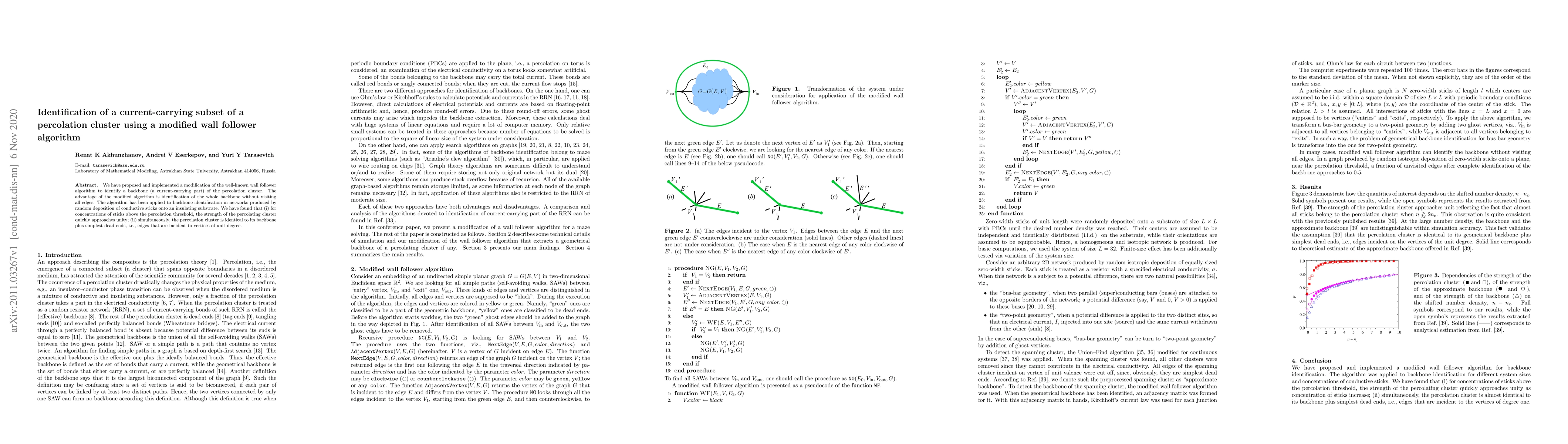 Thumbnail for Identification of a current-carrying subset of a percolation cluster
  using a modified wall follower algorithm