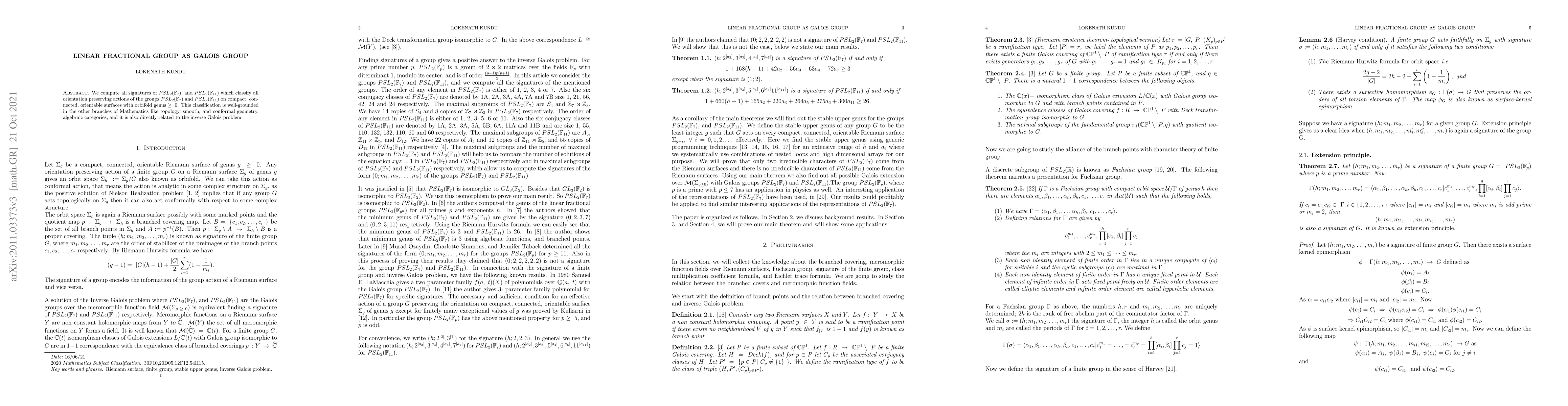 Thumbnail for Linear fractional group as Galois group
