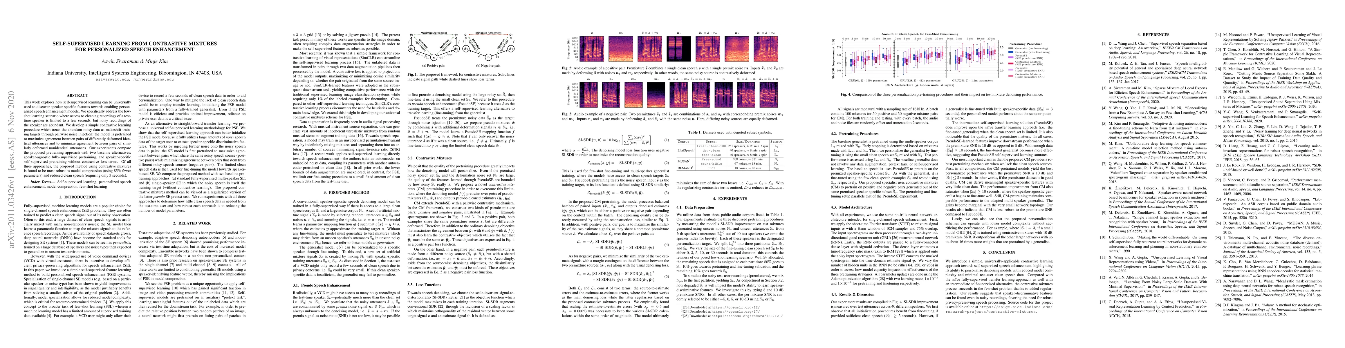 Thumbnail for Self-Supervised Learning from Contrastive Mixtures for Personalized
  Speech Enhancement