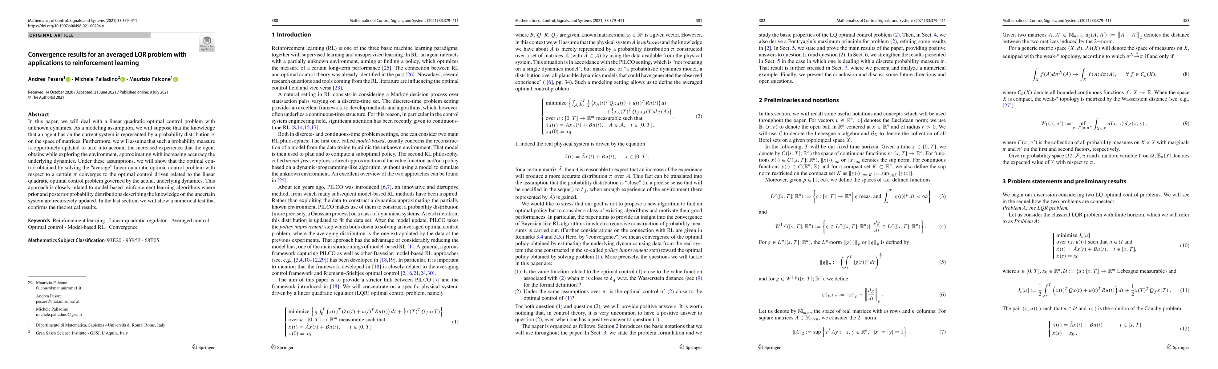 Thumbnail for Convergence results for an averaged LQR problem with applications to
  reinforcement learning