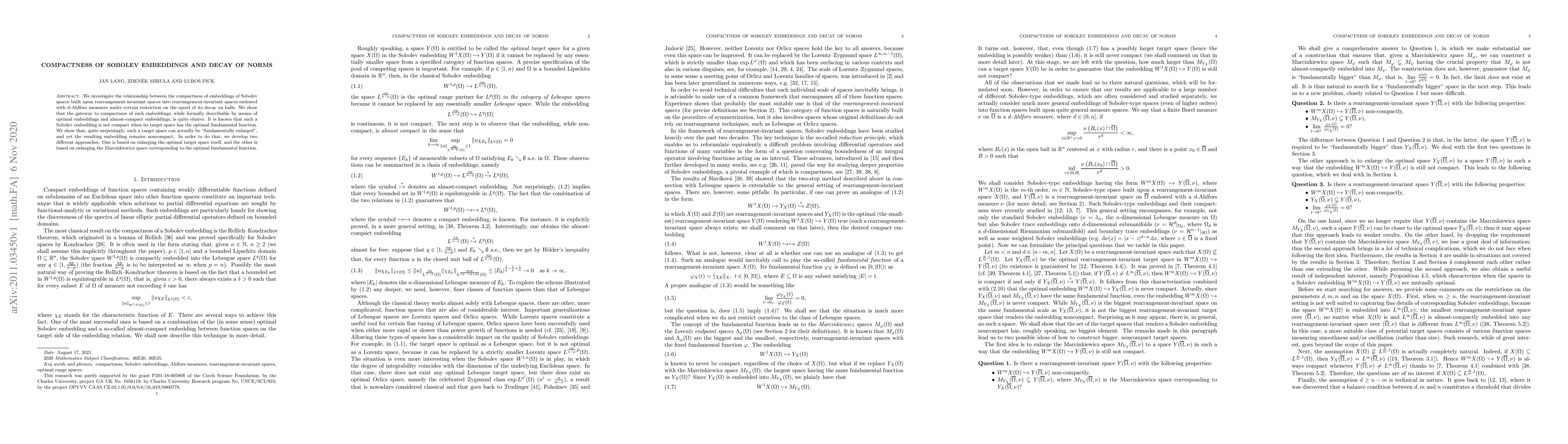 Thumbnail for Compactness of Sobolev embeddings and decay of norms