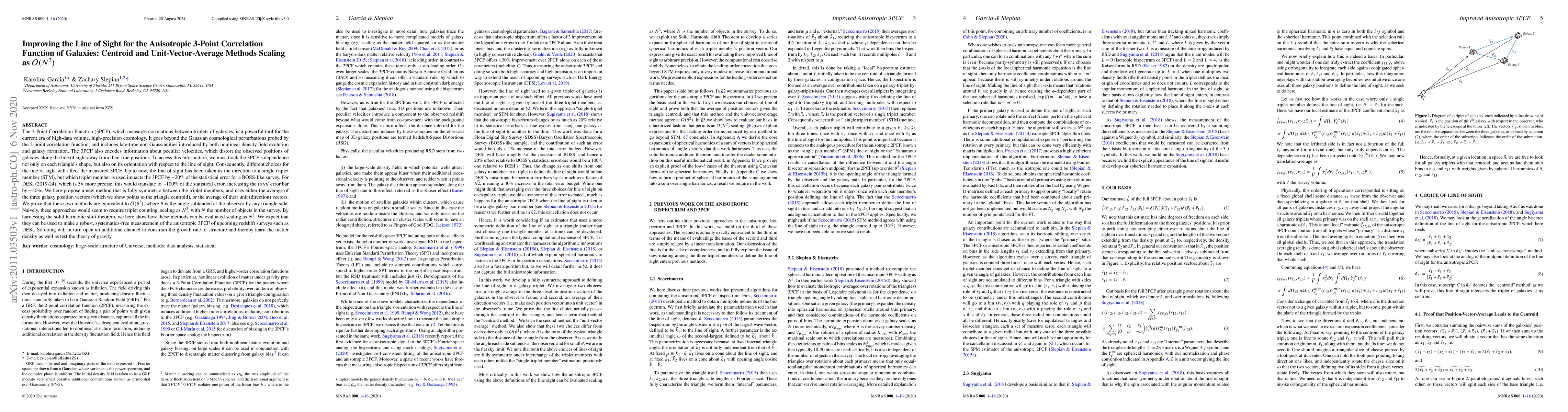 Thumbnail for Improving the Line of Sight for the Anisotropic 3-Point Correlation
  Function of Galaxies: Centroid and Unit-Vector-Average Methods Scaling as
  $\mathcal{O}(N^2)$
