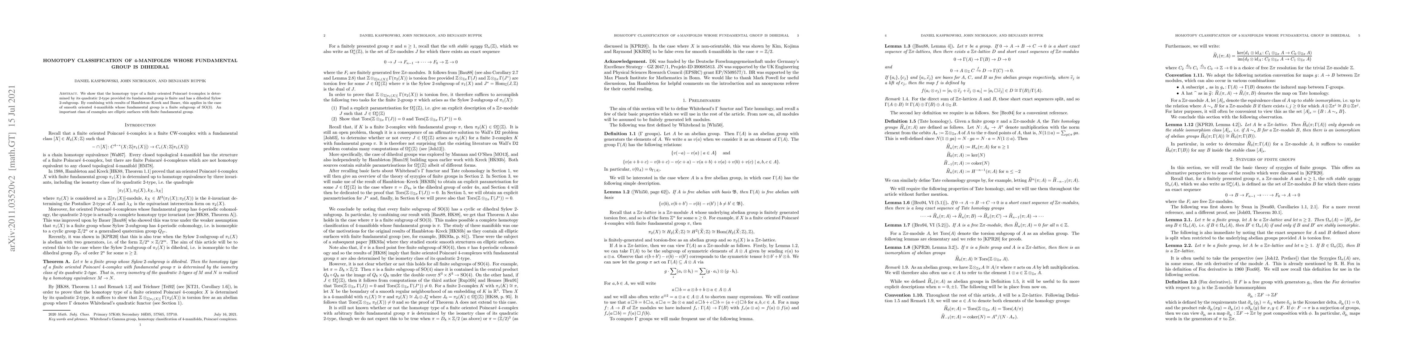 Thumbnail for Homotopy classification of 4-manifolds whose fundamental group is
  dihedral