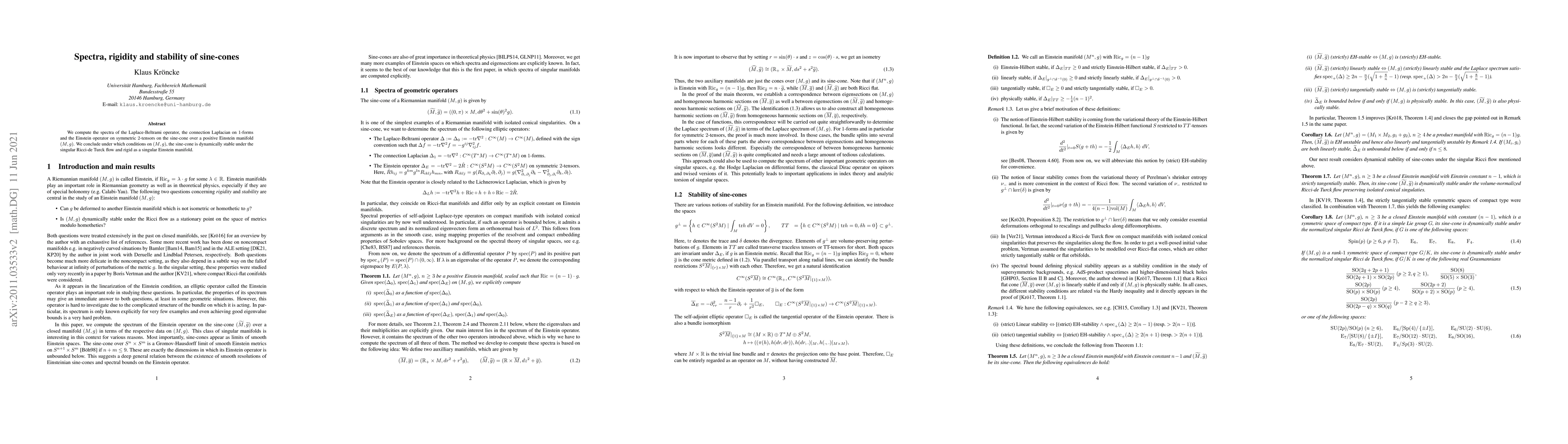 Thumbnail for Spectra, rigidity and stability of sine-cones
