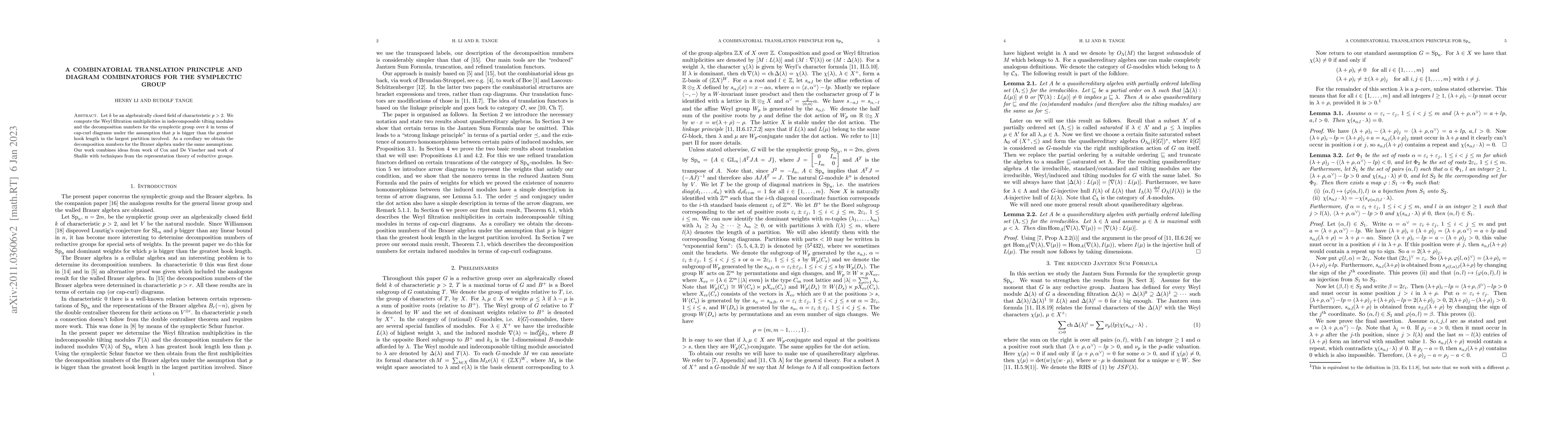 Thumbnail for A combinatorial translation principle and diagram combinatorics for the
  symplectic group