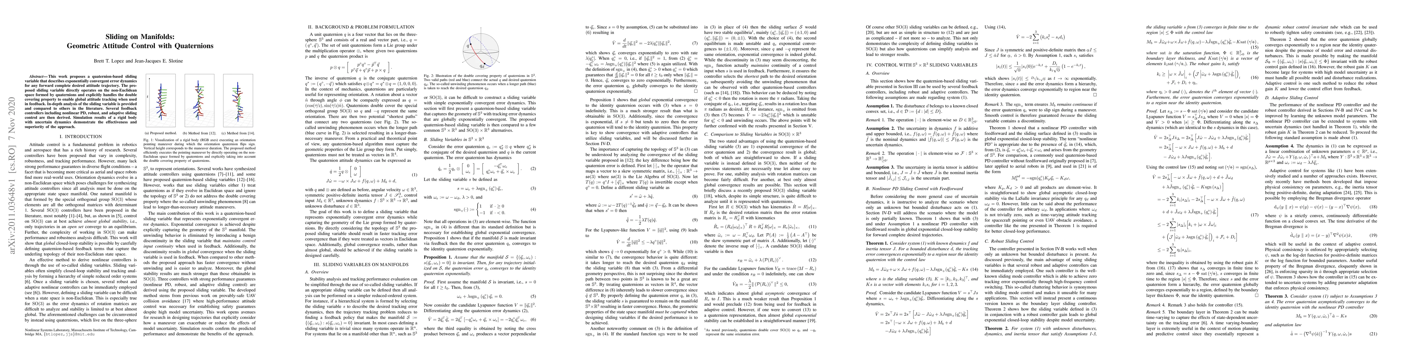 Thumbnail for Sliding on Manifolds: Geometric Attitude Control with Quaternions