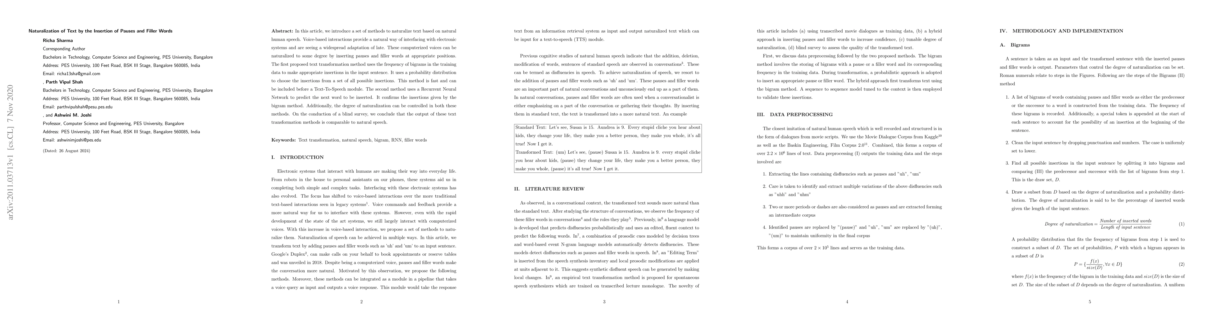 Thumbnail for Naturalization of Text by the Insertion of Pauses and Filler Words