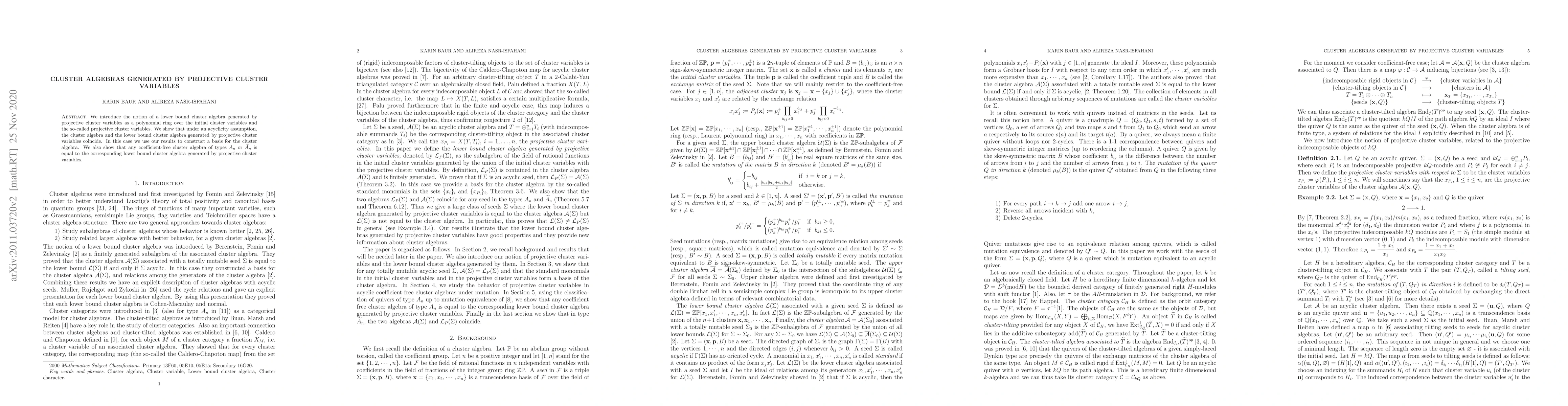 Thumbnail for Cluster algebras generated by projective cluster variables