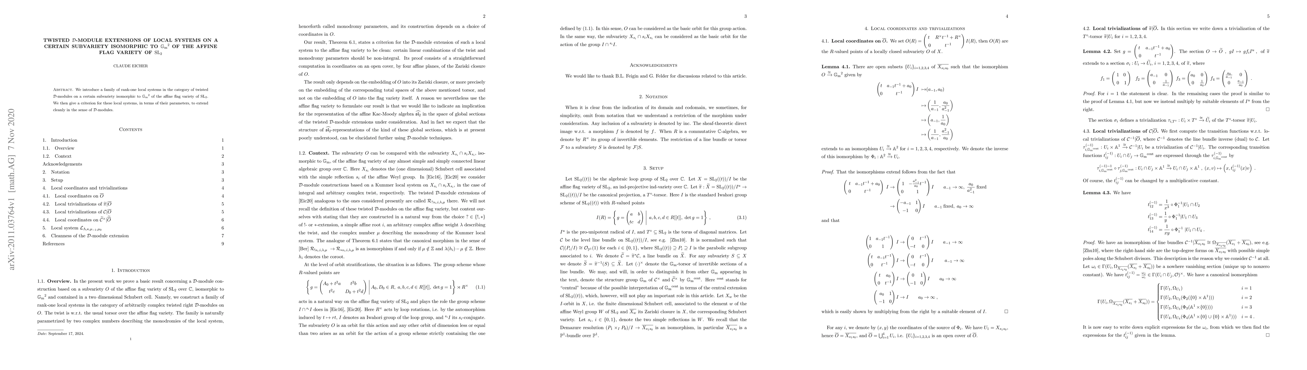 Thumbnail for Twisted $\mathcal{D}$-module extensions of local systems on a certain
  subvariety isomorphic to ${\mathbb{G}_{\text{m}}}^2$ of the affine flag
  variety of $\text{SL}_2$