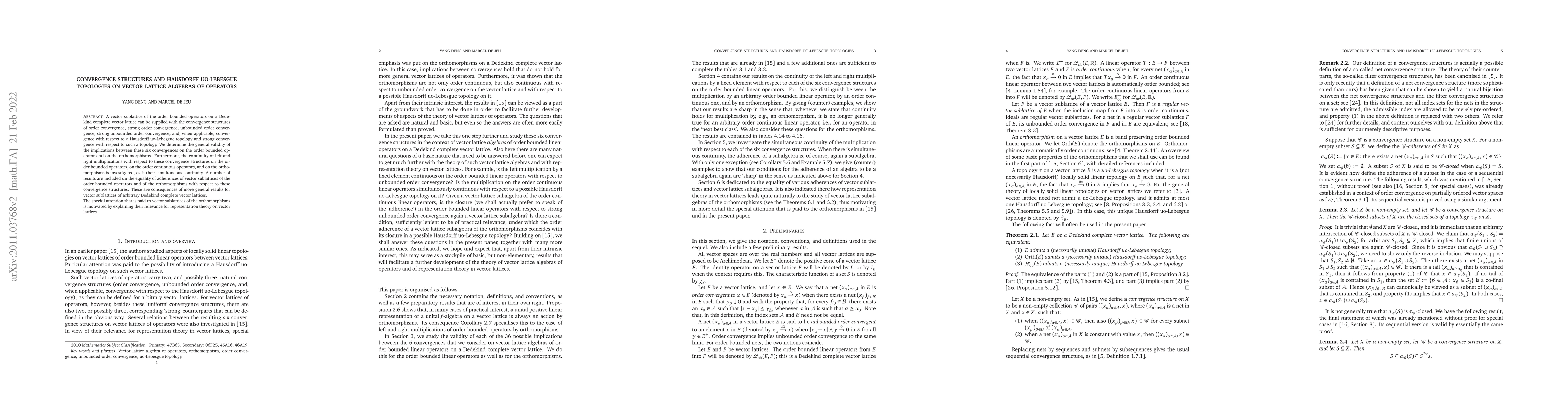 Thumbnail for Convergence structures and Hausdorff uo-Lebesgue topologies on vector
  lattice algebras of operators