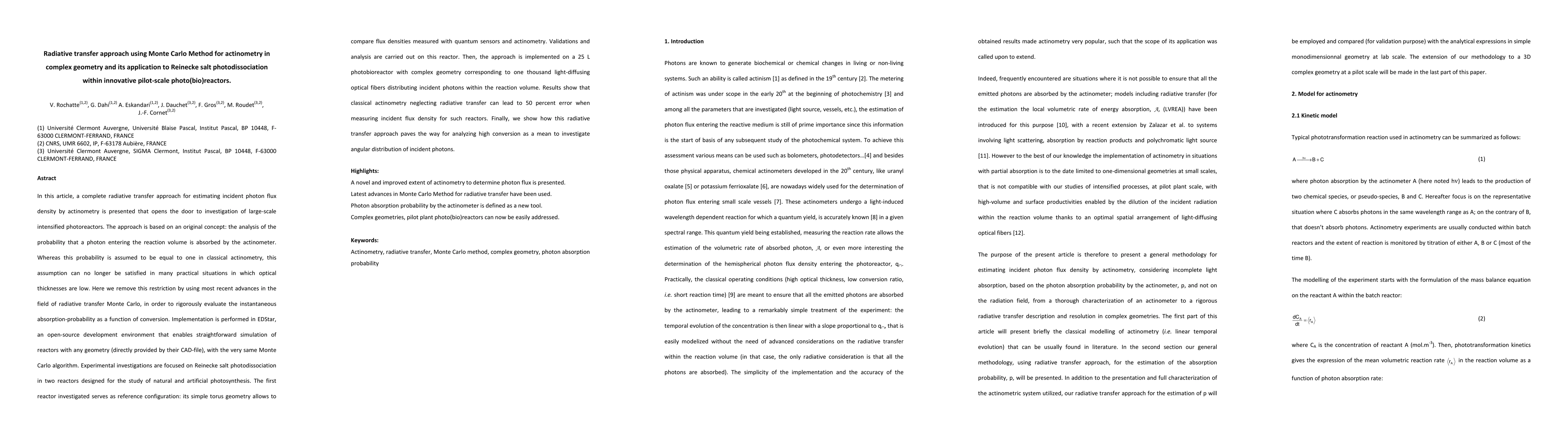 Thumbnail for Radiative transfer approach using Monte Carlo Method for actinometry in
  complex geometry and its application to Reinecke salt photodissociation
  within innovative pilot-scale photo(bio)reactors