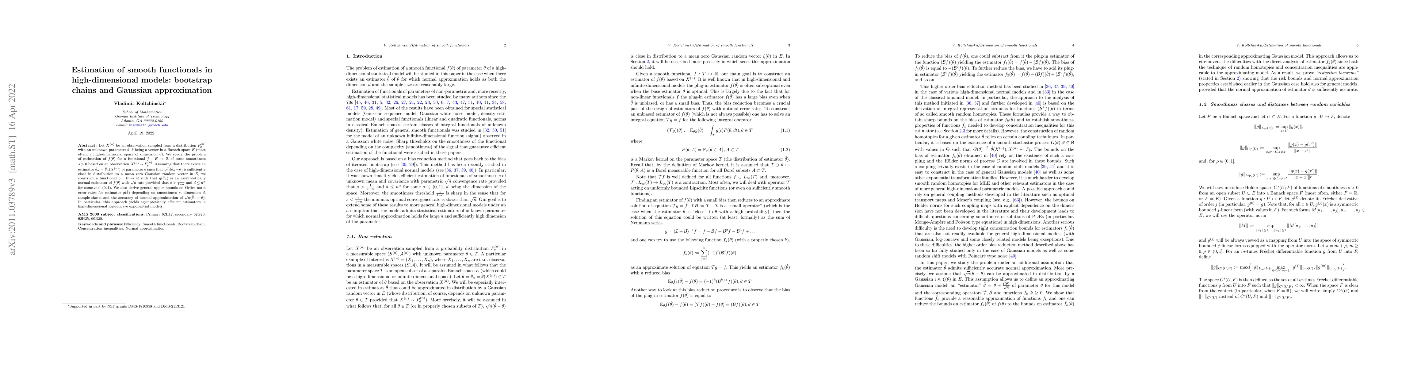 Thumbnail for Estimation of smooth functionals in high-dimensional models: bootstrap
  chains and Gaussian approximation