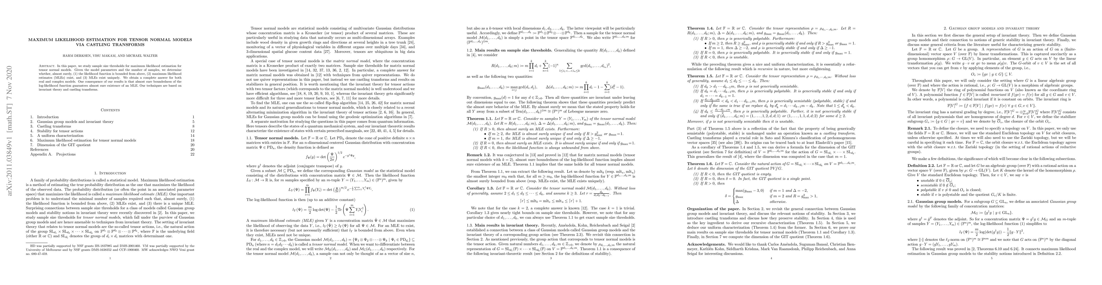 Thumbnail for Maximum likelihood estimation for tensor normal models via castling
  transforms