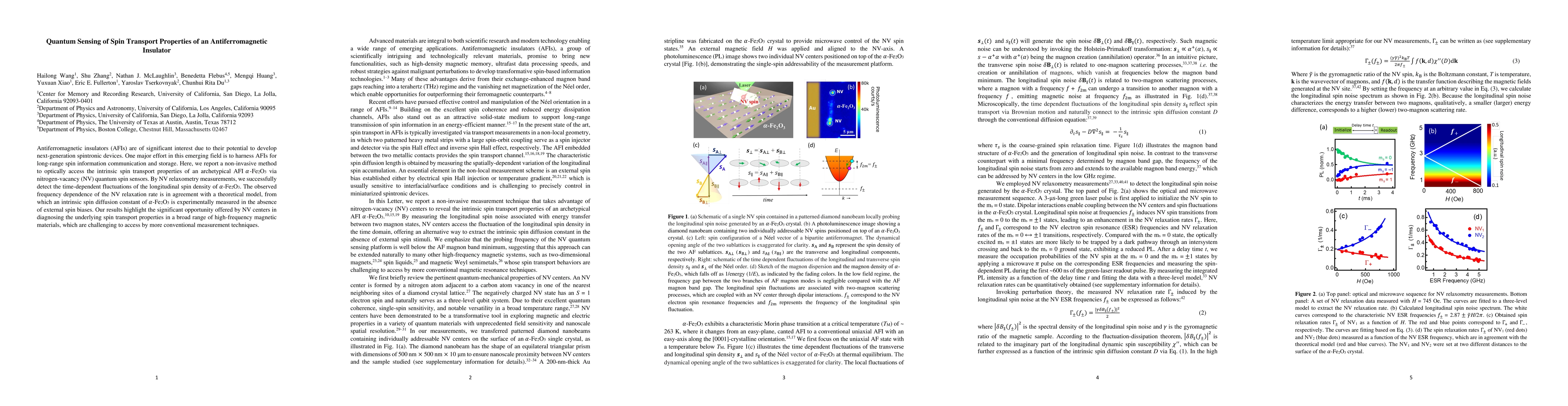 Thumbnail for Quantum Sensing of Spin Transport Properties of an Antiferromagnetic
  Insulator