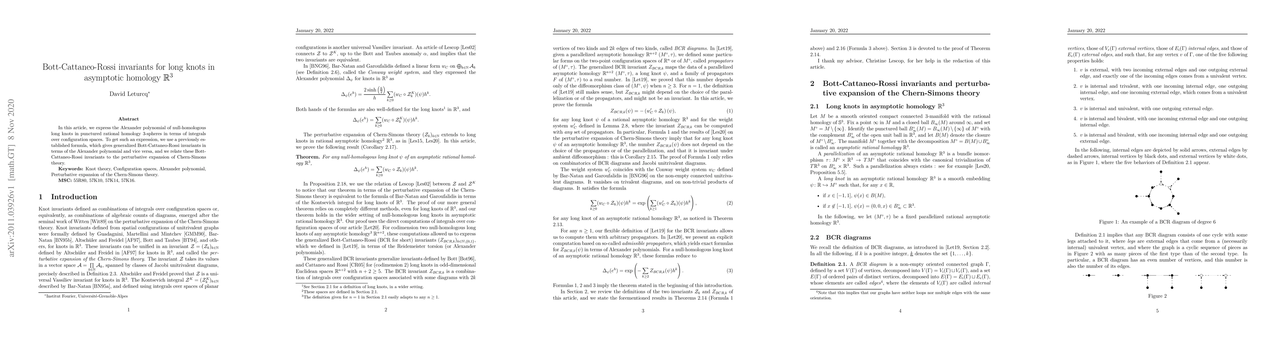 Thumbnail for Bott-Cattaneo-Rossi invariants for long knots in asymptotic homology
  $\mathbb R^3$