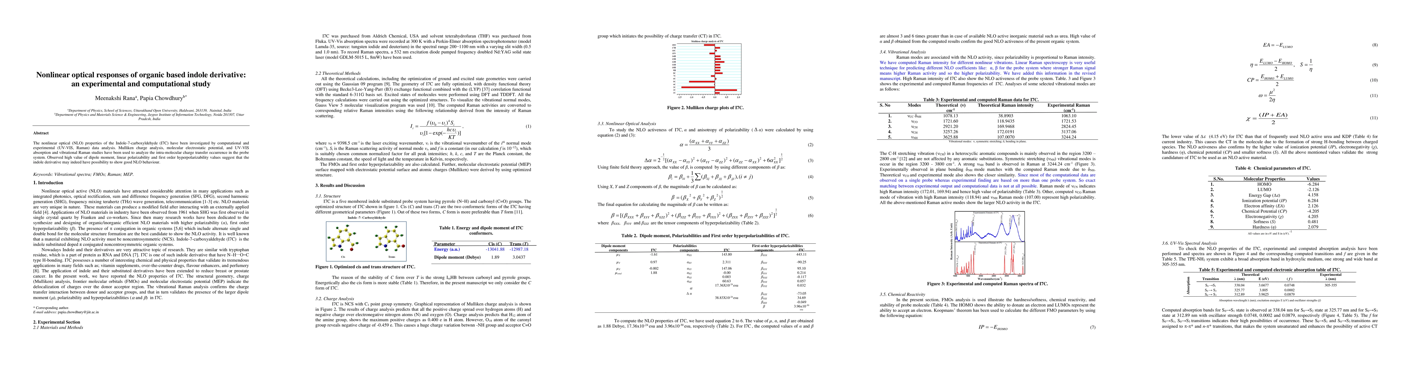 Thumbnail for Nonlinear optical responses of organic based indole derivative: an
  experimental and computational study