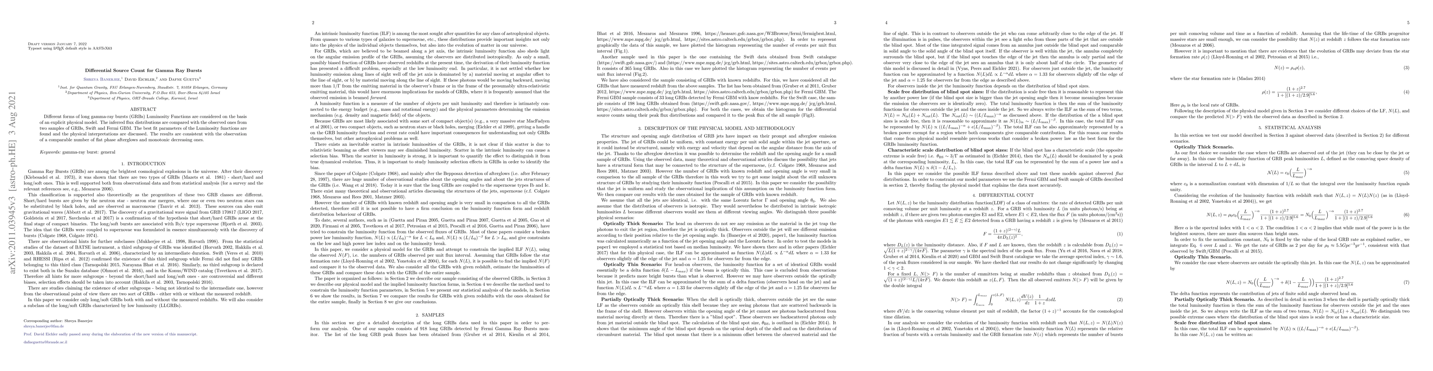 Thumbnail for Differential Source Count for Gamma Ray Bursts