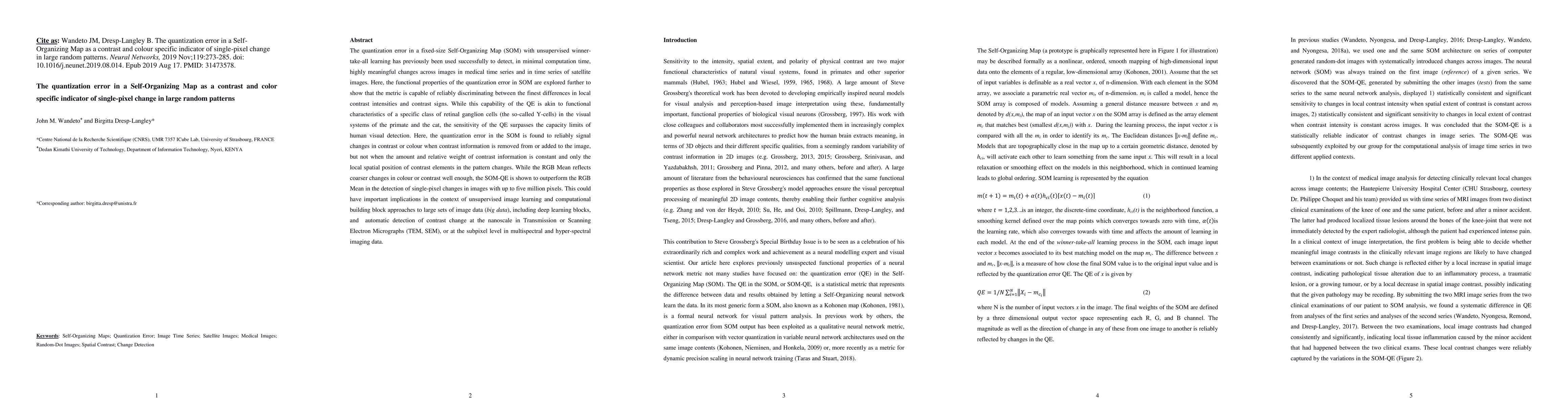 Thumbnail for The quantization error in a Self-Organizing Map as a contrast and colour
  specific indicator of single-pixel change in large random patterns