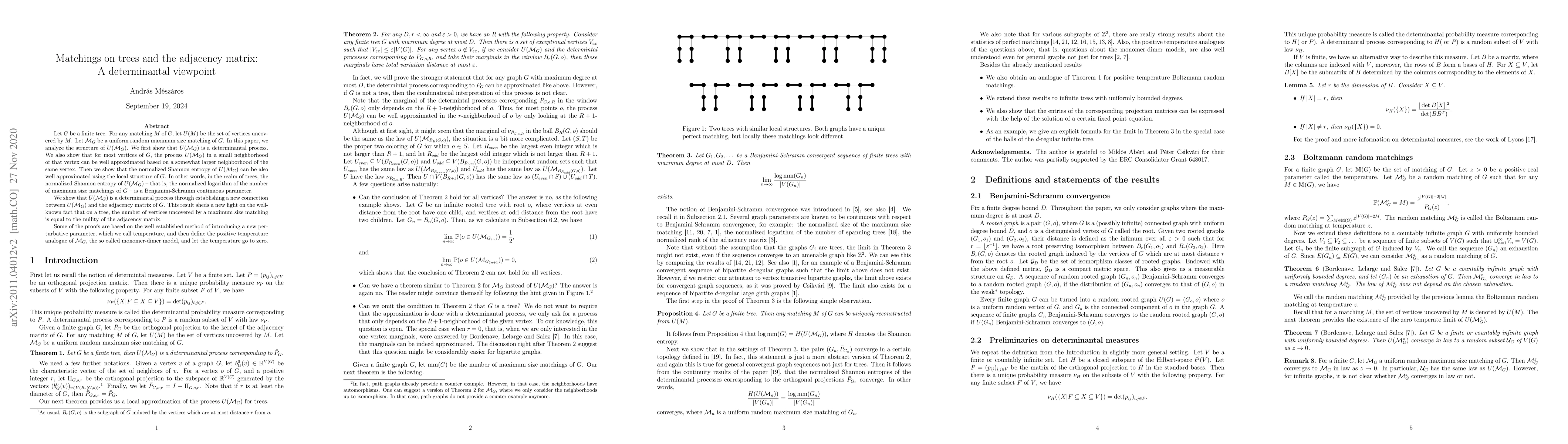 Thumbnail for Matchings on trees and the adjacency matrix: A determinantal viewpoint