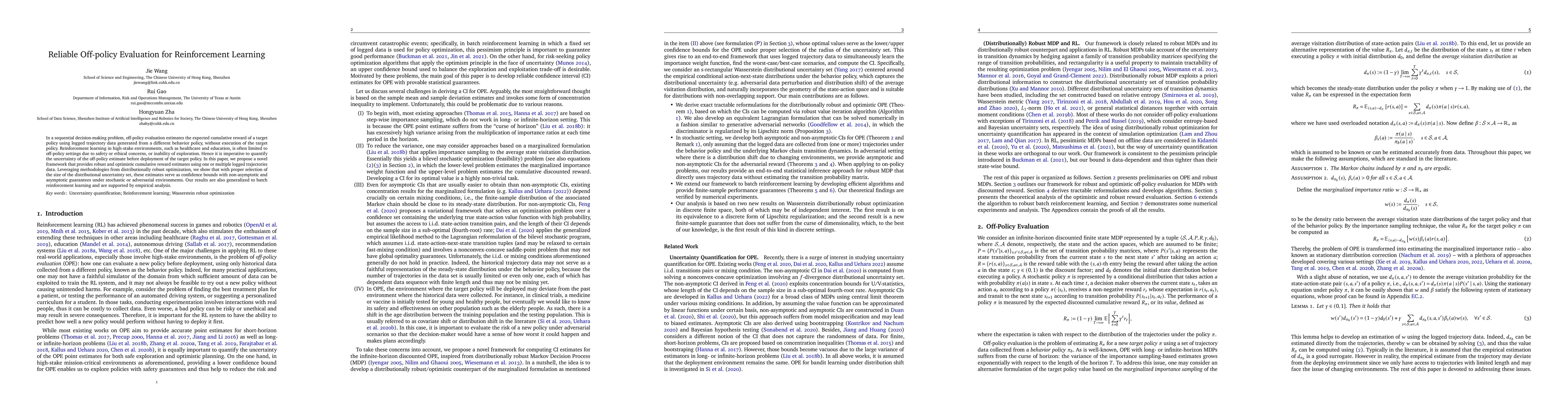 Thumbnail for Reliable Off-policy Evaluation for Reinforcement Learning