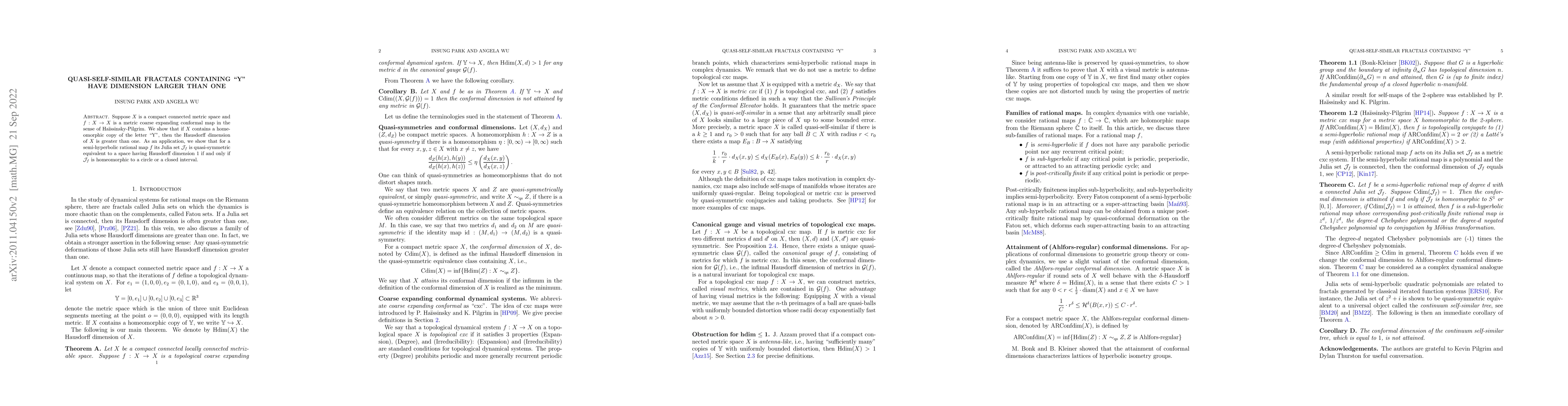 Thumbnail for Quasi-self-similar fractals containing "Y" have dimension larger than
  one