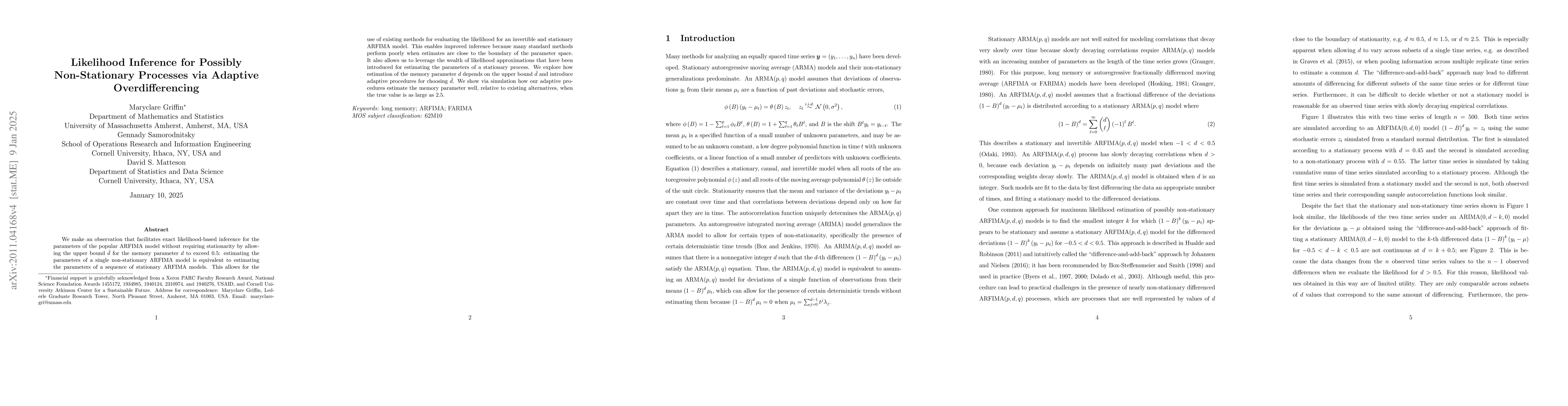 Thumbnail for Likelihood Inference for Possibly Non-Stationary Processes via Adaptive
  Overdifferencing