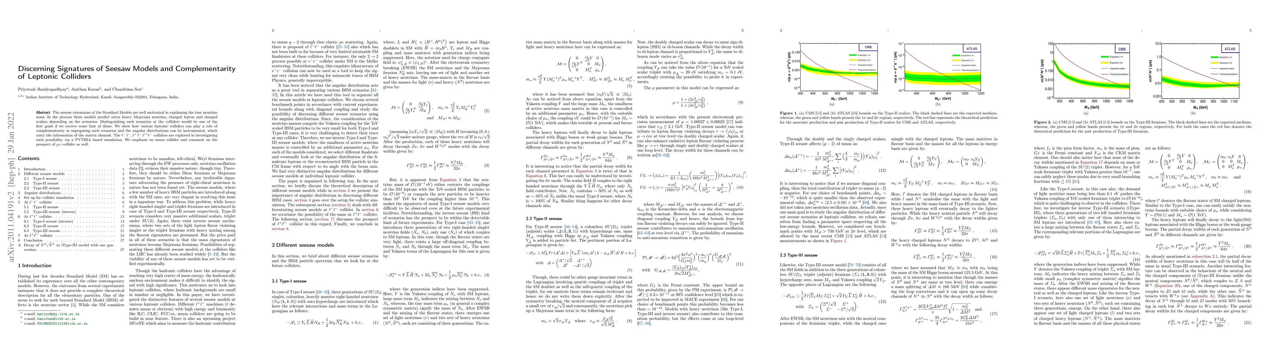Thumbnail for Discerning Signatures of Seesaw Models and Complementarity of Leptonic
  Colliders