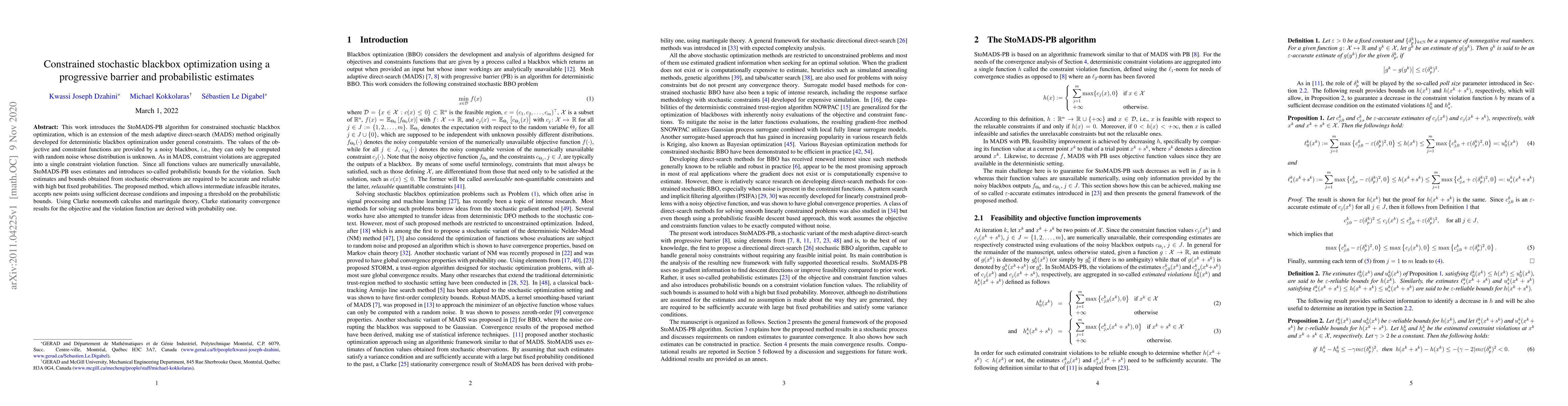 Thumbnail for Constrained stochastic blackbox optimization using a progressive barrier
  and probabilistic estimates