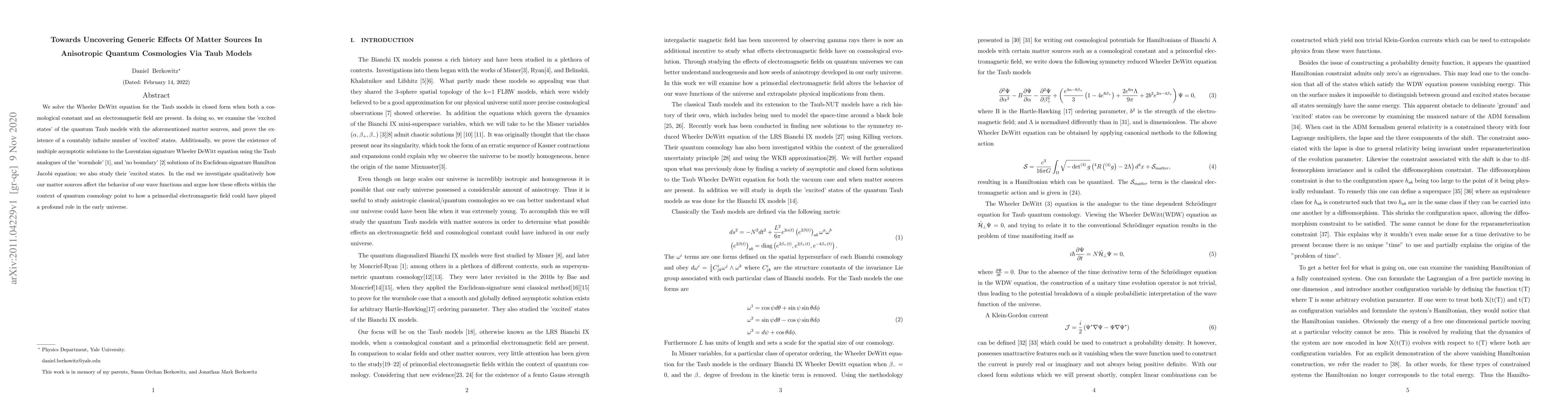 Thumbnail for Towards Uncovering Generic Effects Of Matter Sources In Anisotropic
  Quantum Cosmologies Via Taub Models