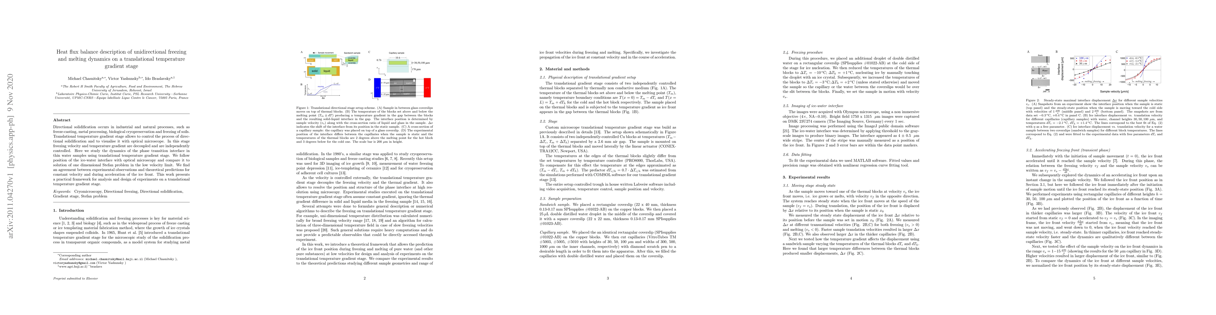 Thumbnail for Heat flux balance description of unidirectional freezing and melting
  dynamics on a translational temperature gradient stage