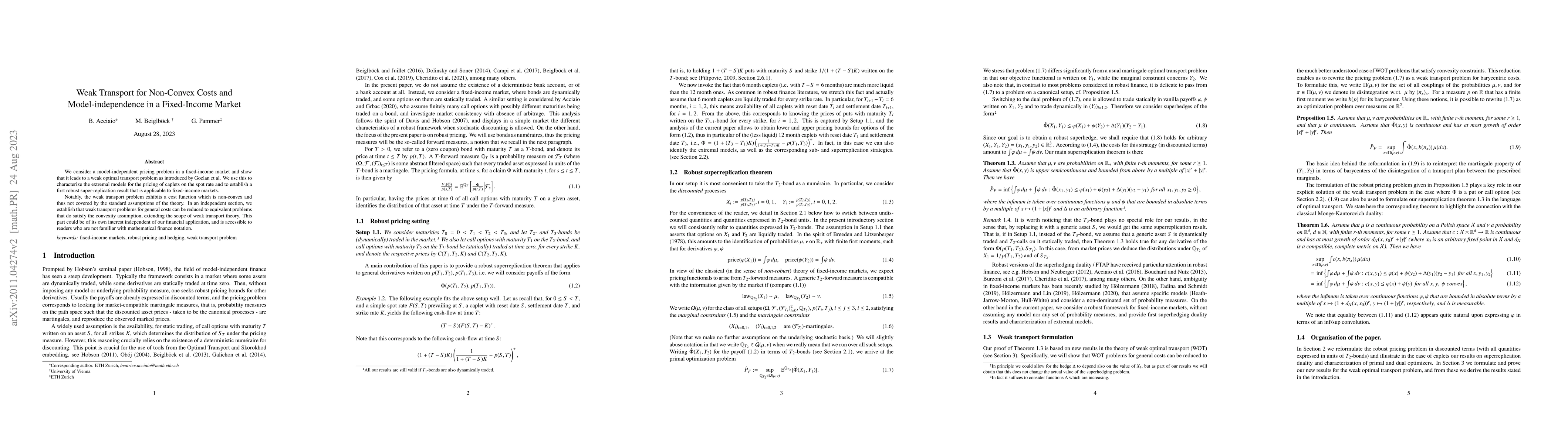 Thumbnail for Weak Transport for Non-Convex Costs and Model-independence in a
  Fixed-Income Market