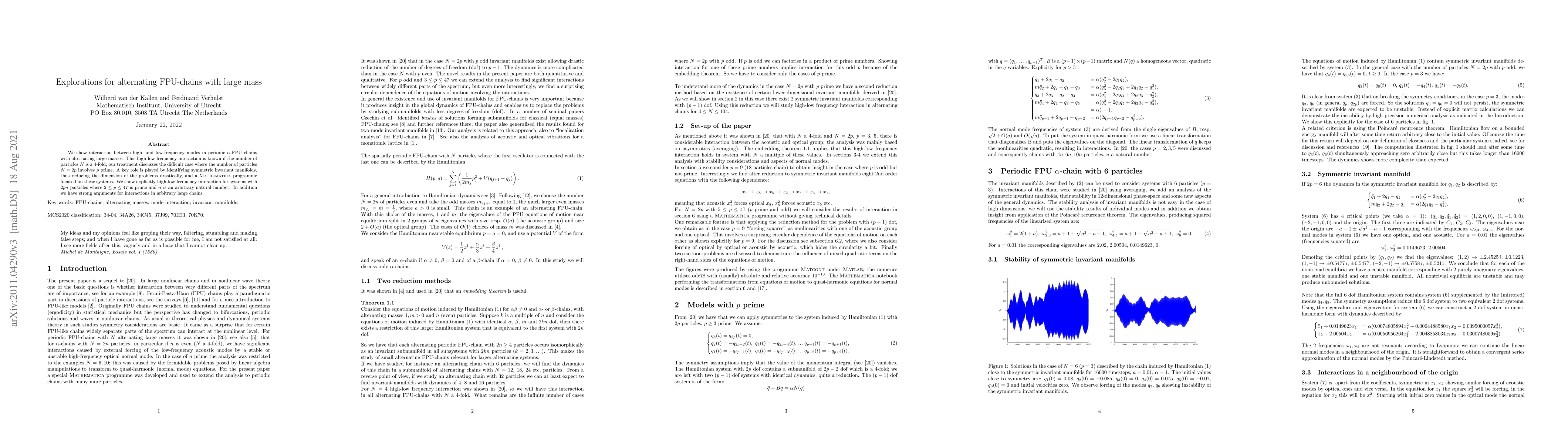 Thumbnail for Explorations for alternating FPU-chains with large mass