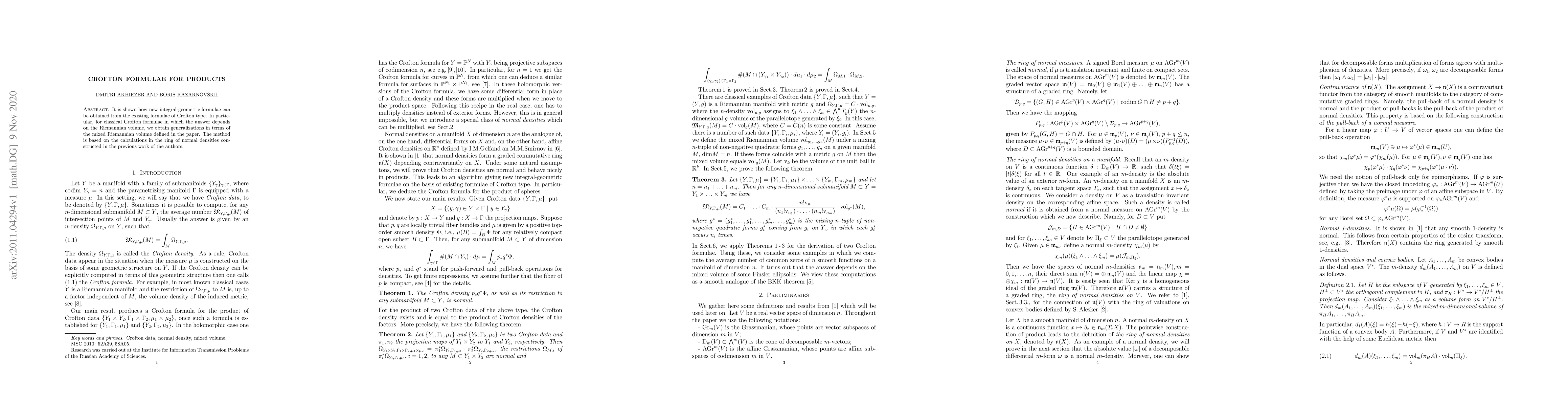 Thumbnail for Crofton formulae for products
