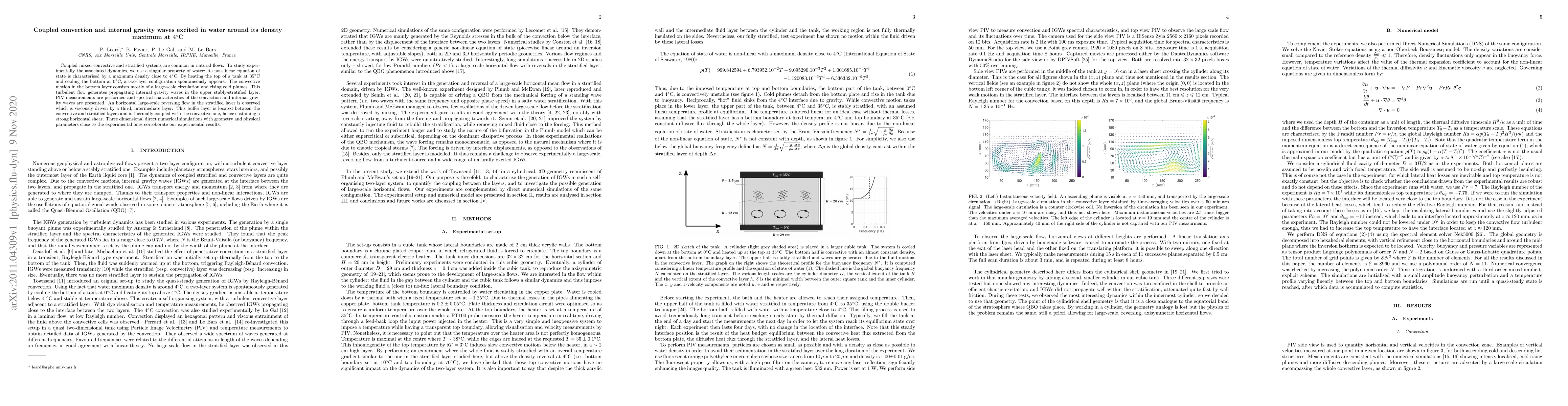 Thumbnail for Coupled convection and internal gravity waves excited in water around
  its density maximum at 4{\deg}C