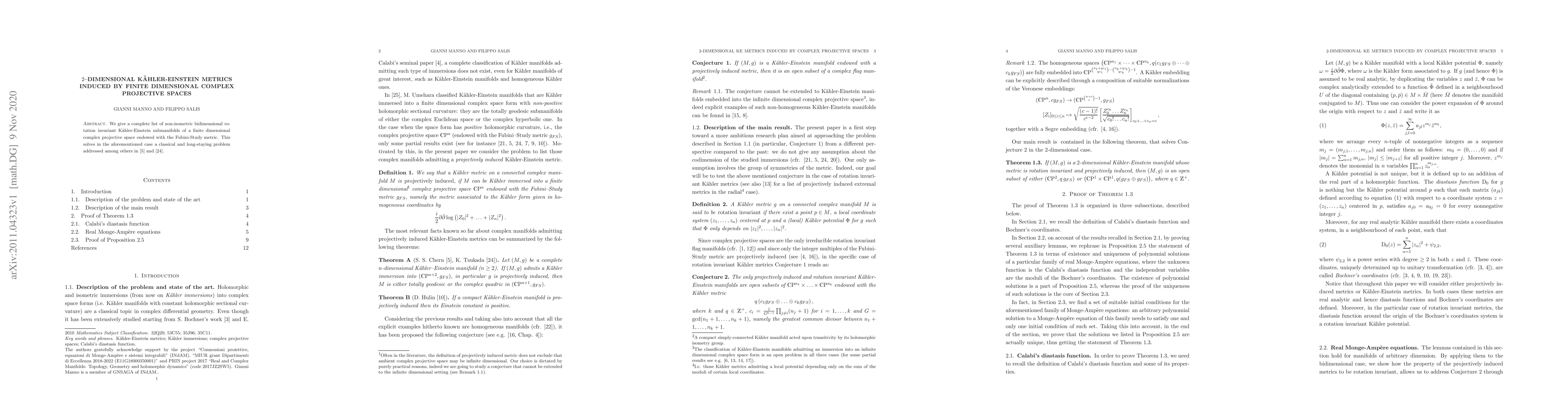 Thumbnail for 2-dimensional K\"ahler-Einstein metrics induced by finite dimensional
  complex projective spaces