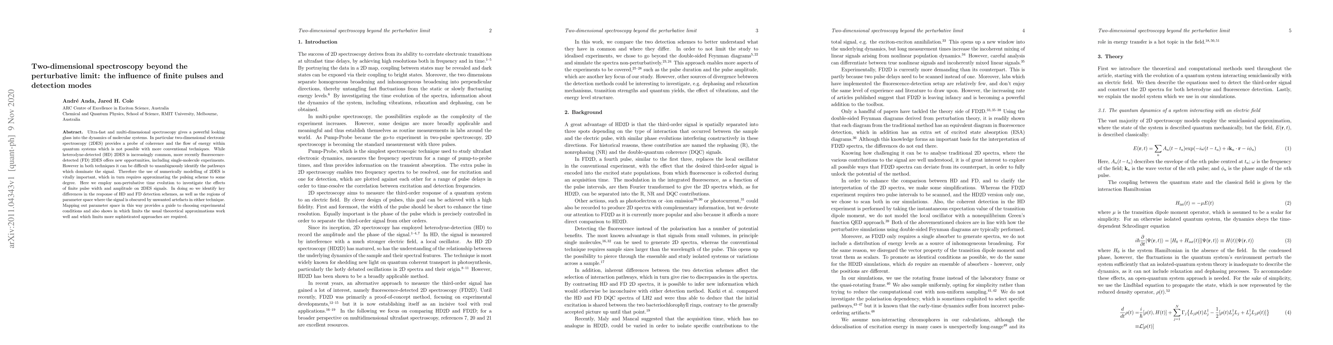 Thumbnail for Two-dimensional spectroscopy beyond the perturbative limit: the
  influence of finite pulses and detection modes