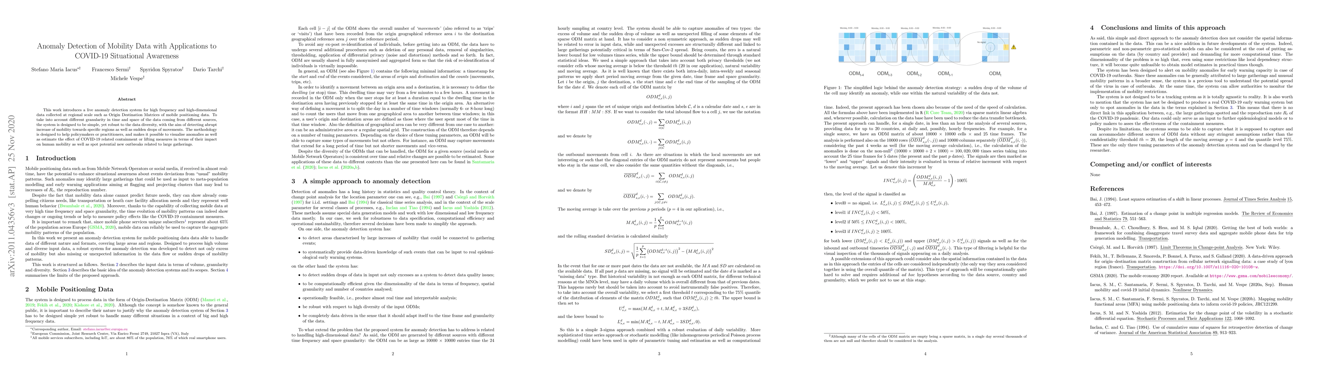 Thumbnail for Anomaly Detection of Mobility Data with Applications to COVID-19
  Situational Awareness