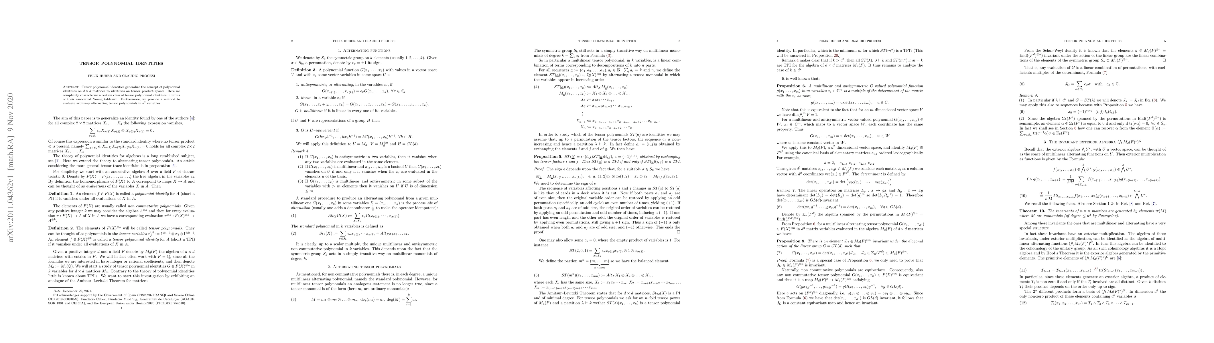 Thumbnail for Tensor polynomial identities