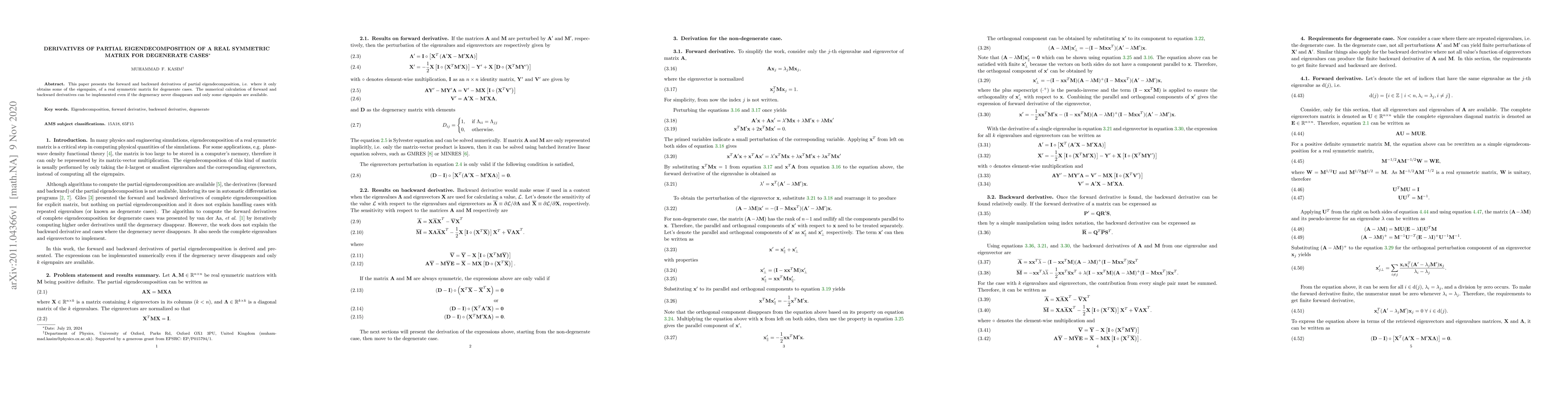 Thumbnail for Derivatives of partial eigendecomposition of a real symmetric matrix for
  degenerate cases
