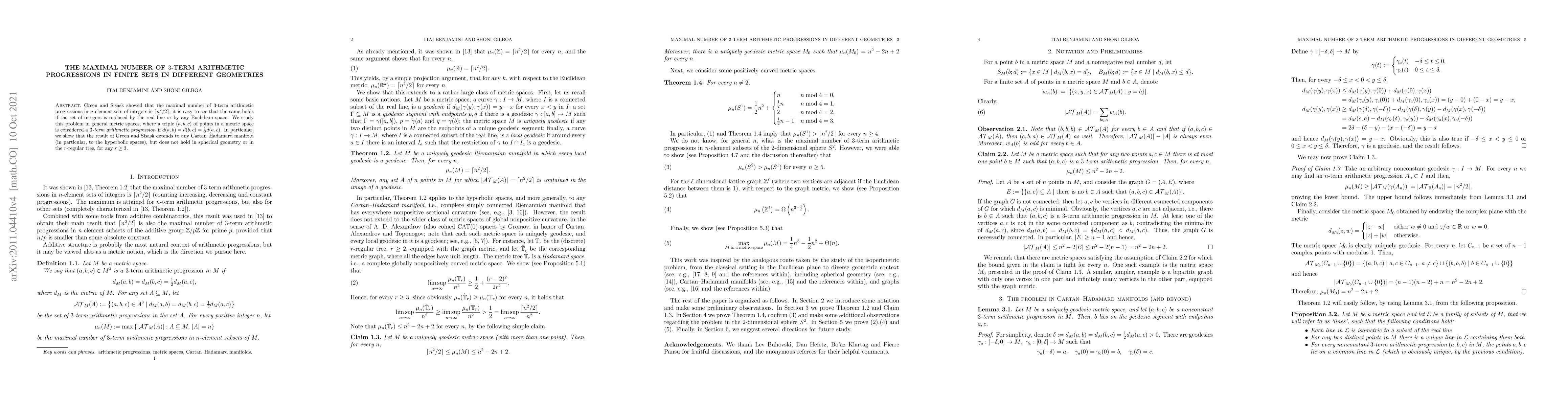 Thumbnail for The maximal number of $3$-term arithmetic progressions in finite sets in
  different geometries