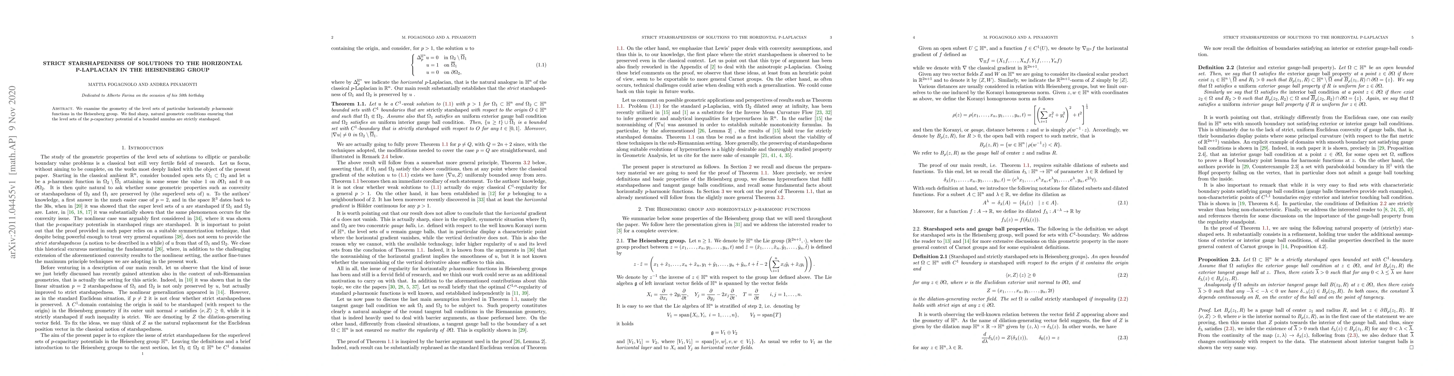 Thumbnail for Strict starshapedness of solutions to the horizontal p-laplacian in the
  Heisenberg group