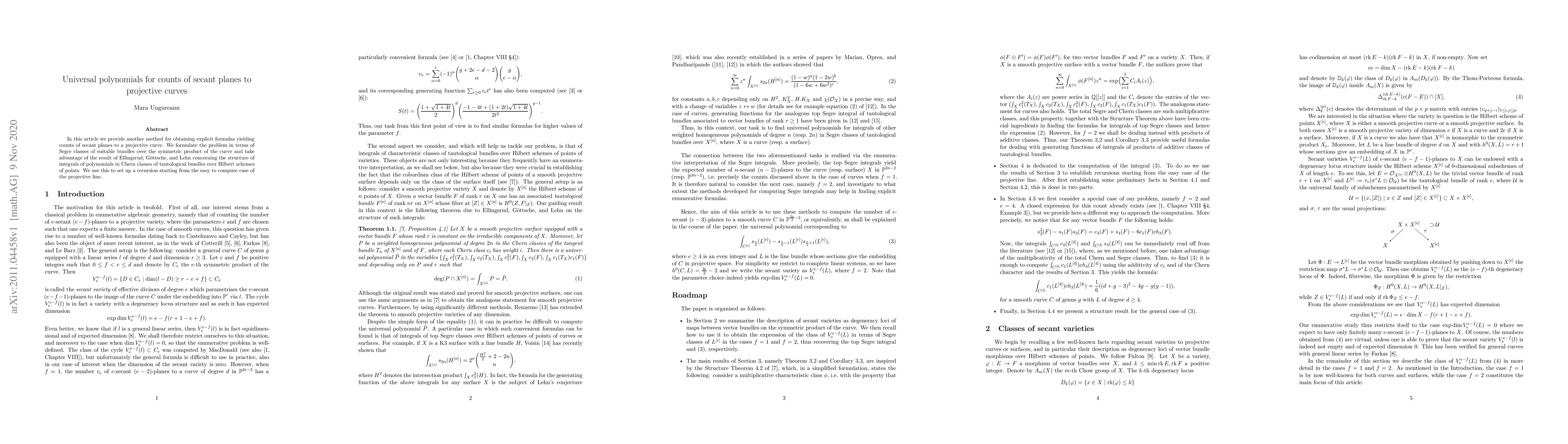 Thumbnail for Universal polynomials for counts of secant planes to projective curves