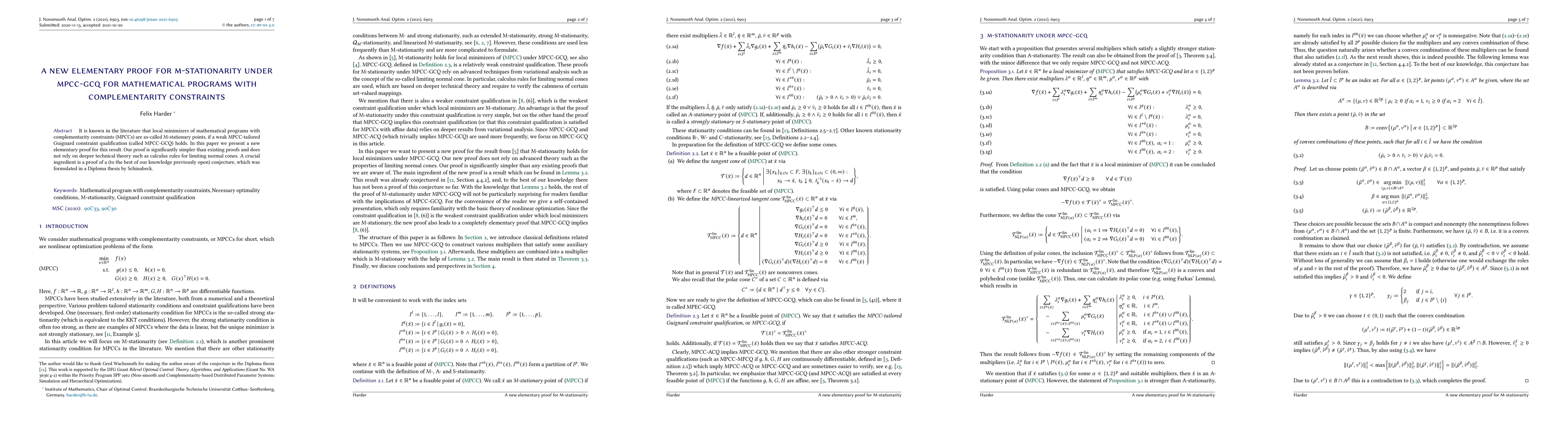 Thumbnail for A new elementary proof for M-stationarity under MPCC-GCQ for
  mathematical programs with complementarity constraints