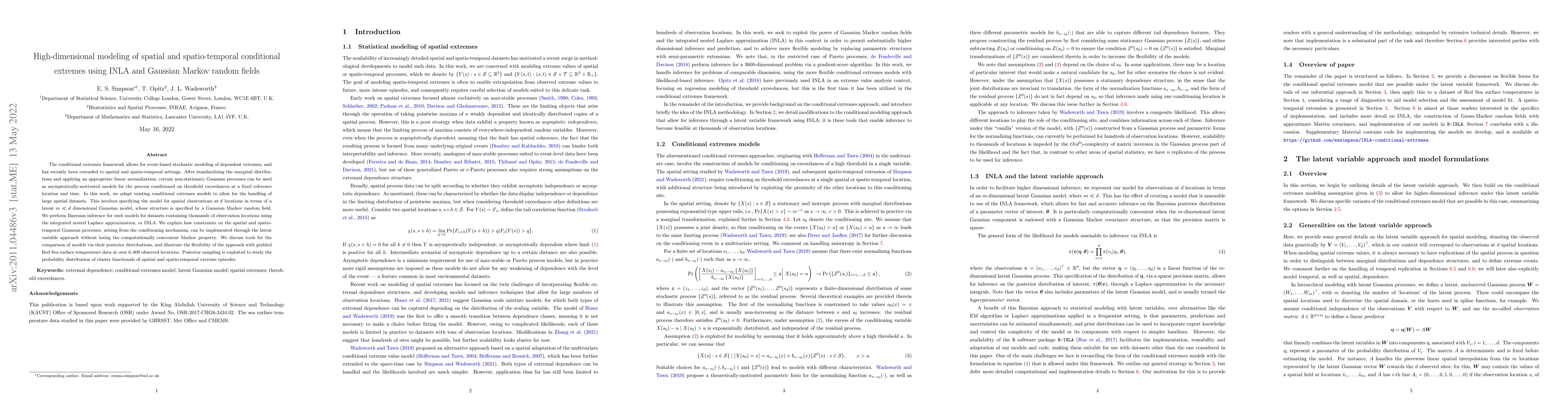 Thumbnail for High-dimensional modeling of spatial and spatio-temporal conditional
  extremes using INLA and Gaussian Markov random fields