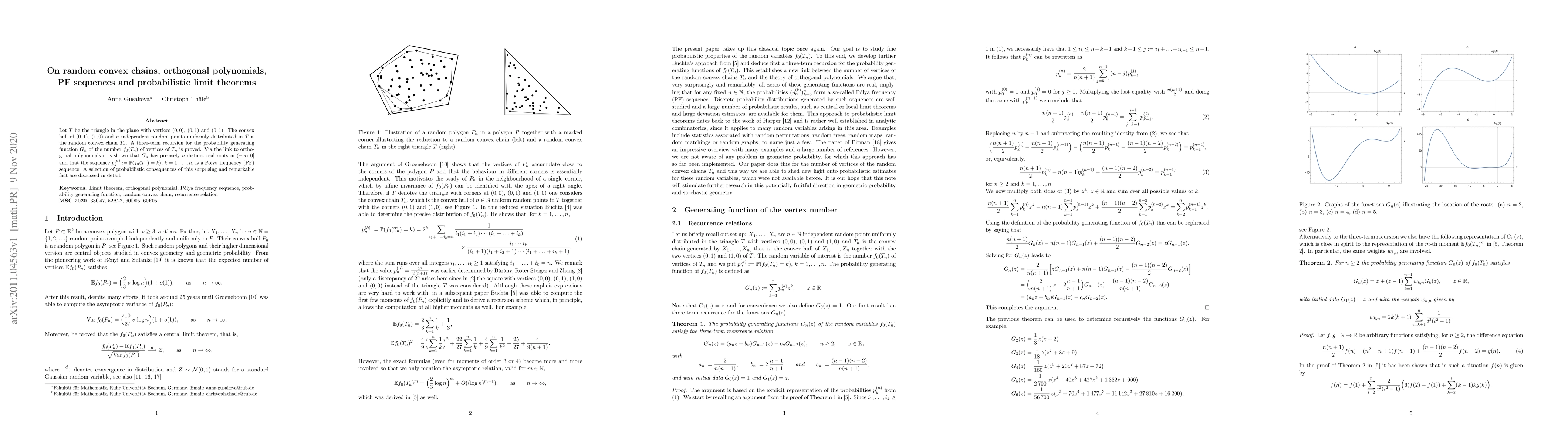 Thumbnail for On random convex chains, orthogonal polynomials, PF sequences and
  probabilistic limit theorems