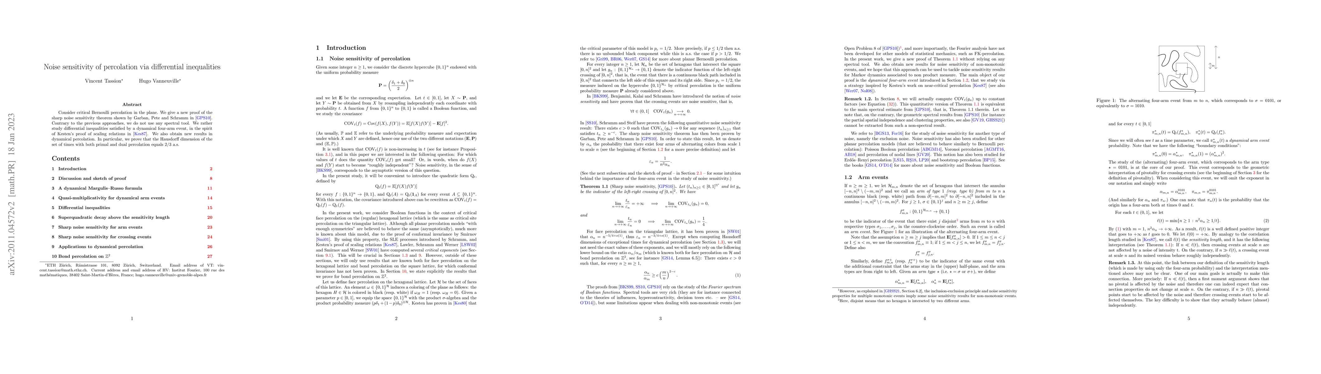 Thumbnail for Noise sensitivity of percolation via differential inequalities
